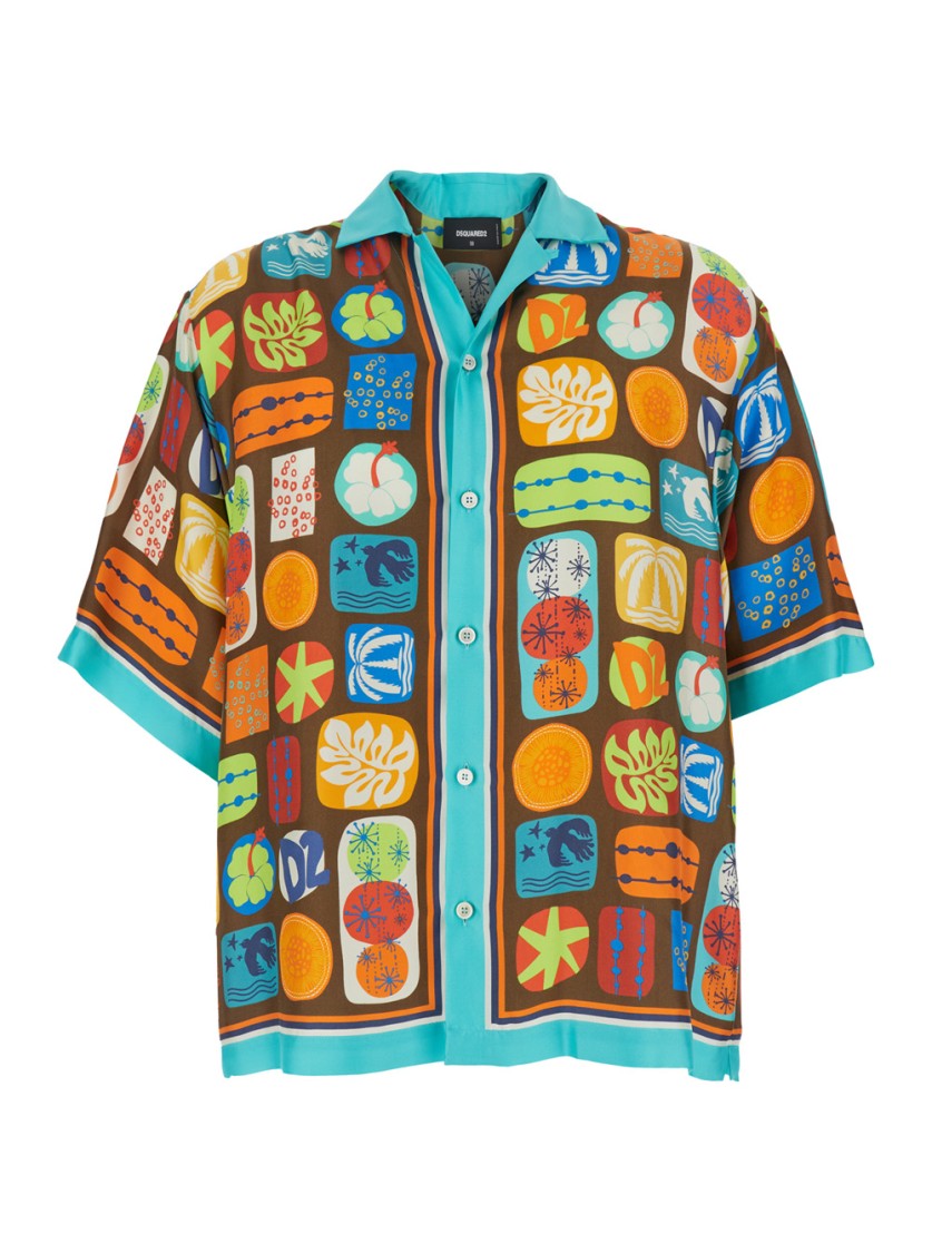 DSQUARED2 DSQUARED2 MULTICOLOR SHIRT WITH CUBAN COLLAR