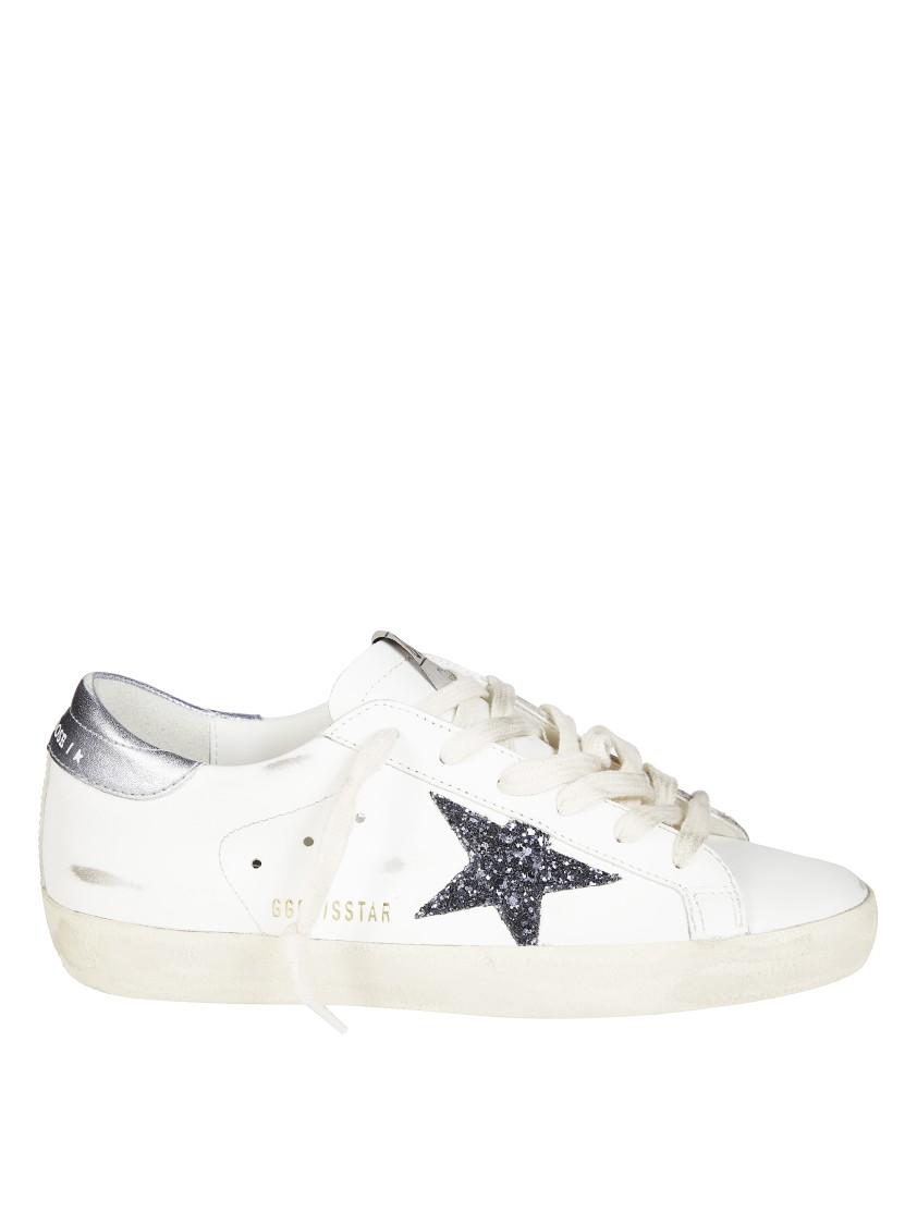 Golden Goose Super Star Leather Upper And Toe Glitter Star Laminated Heel In White