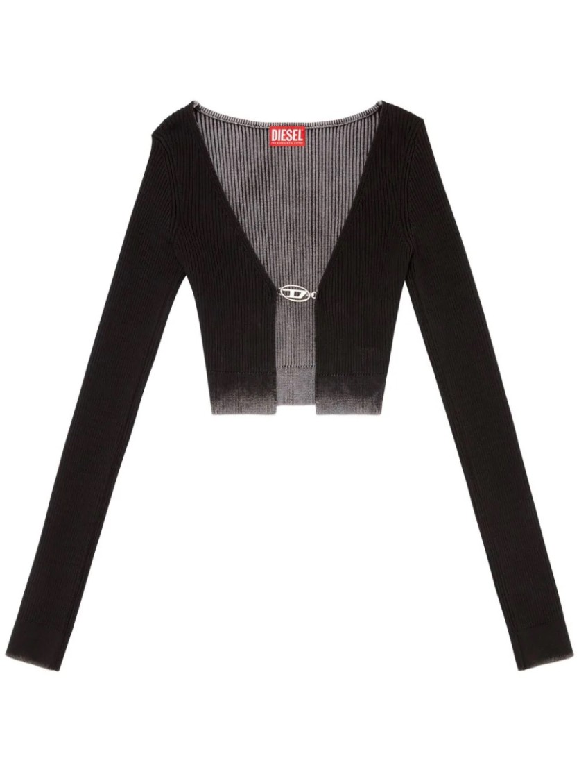 Shop Diesel Cropped Knitwear With Deep V-neck In Black
