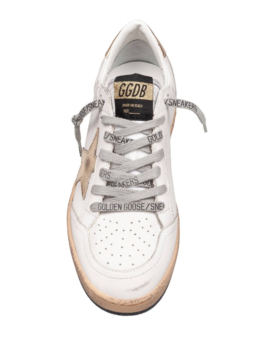 Golden Goose Ballstar Sneakers In White And Gold Leather In White