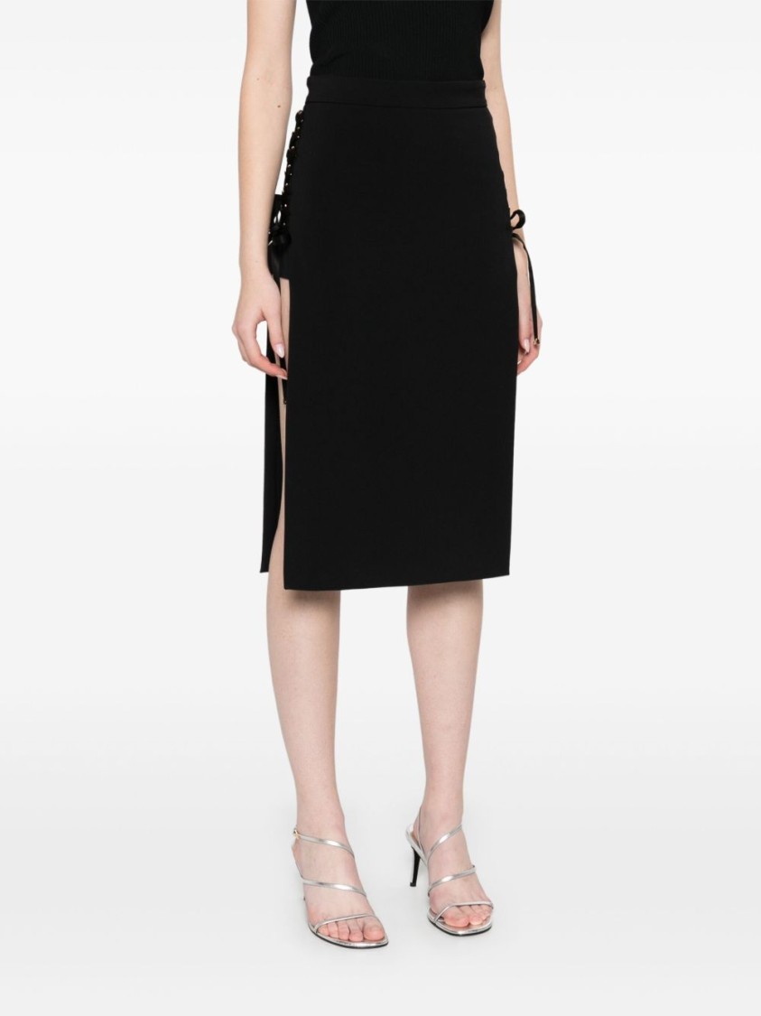 Elisabetta Franchi Midi Skirt In Black With Side Slits In Black