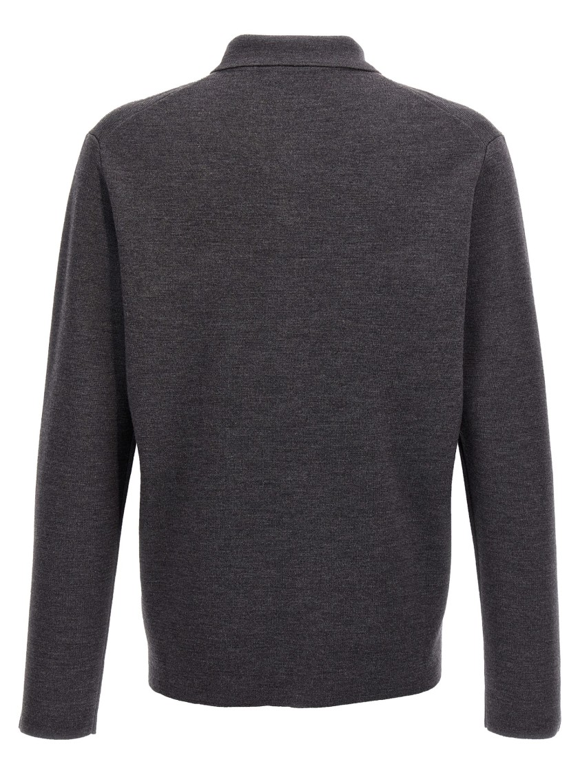 Zanone Classic Grey Wool Cardigan With Button Closure And Flap Pockets In Black
