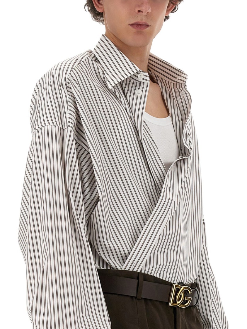 Dolce & Gabbana Camicia Oversize In Popeline A Righe In White