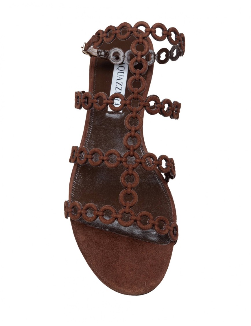 Aquazzura Infinity Chain Brown Sandals With Adjustable Strap And Buckle In Suede Woman