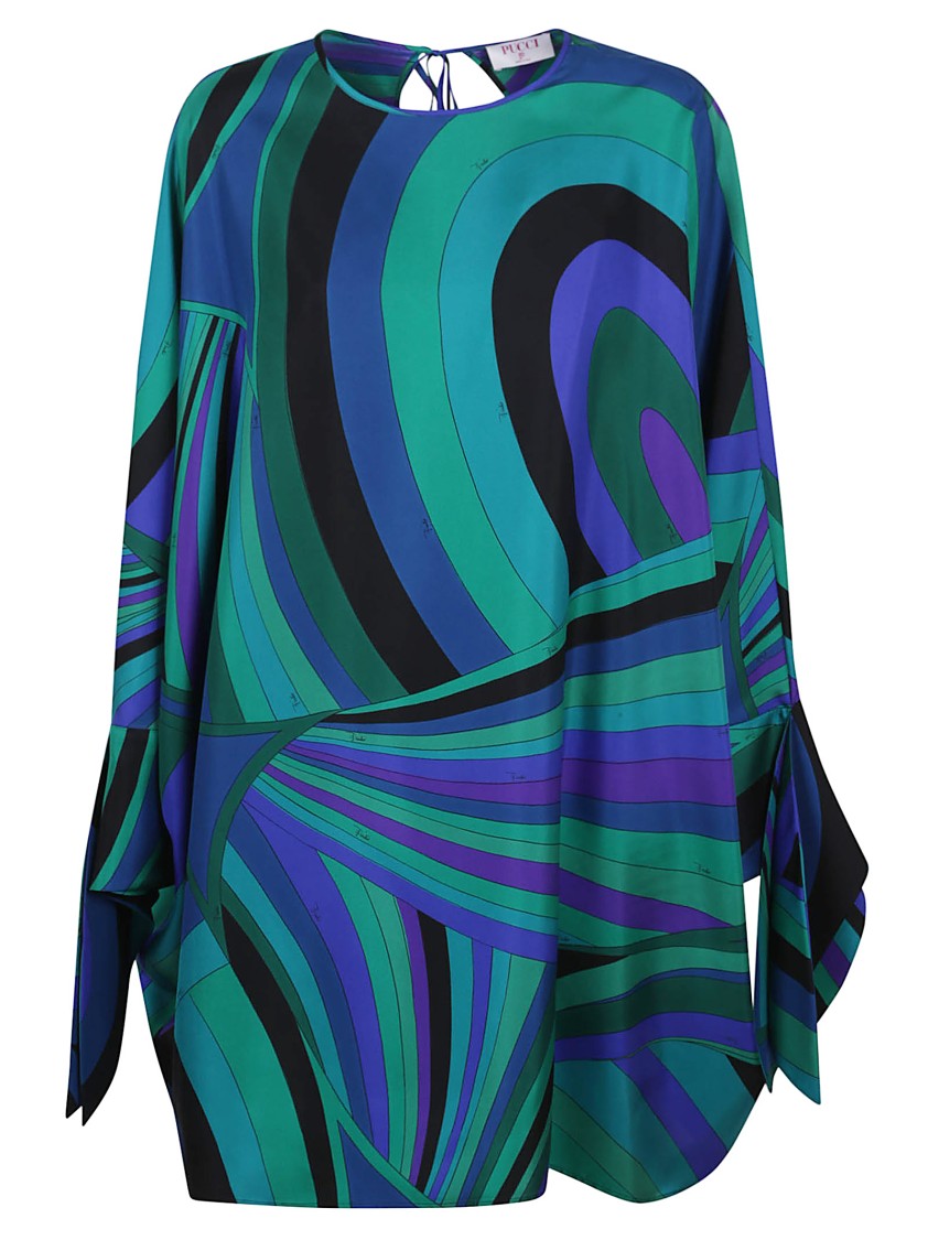 Pucci Flowing Silhouette Silk Twill Dress In Blue