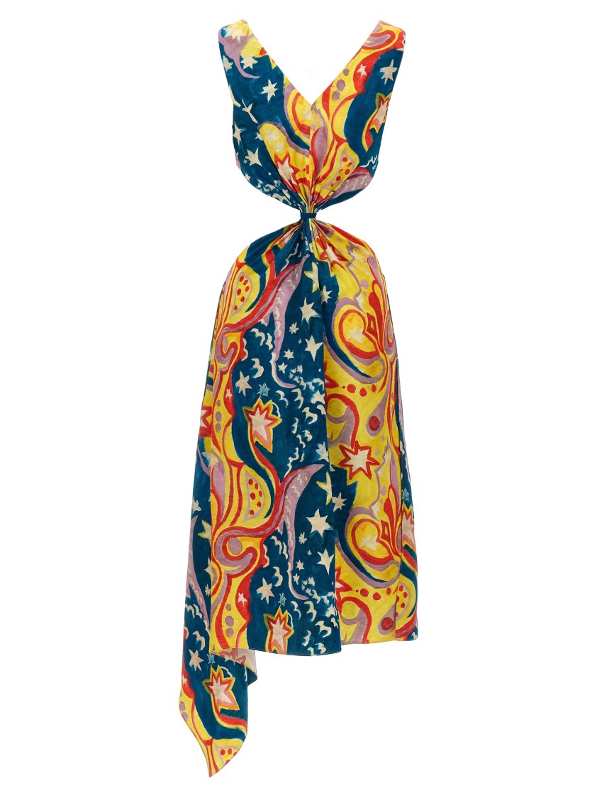 Marni X No Vacancy Inn Sleeveless Cutout Asymmetric Midi Dress In Multi