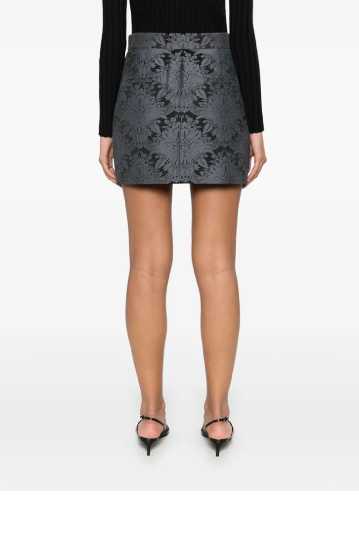 Max Mara Floral Mini Skirt Crafted From Virgin Wool In Grey