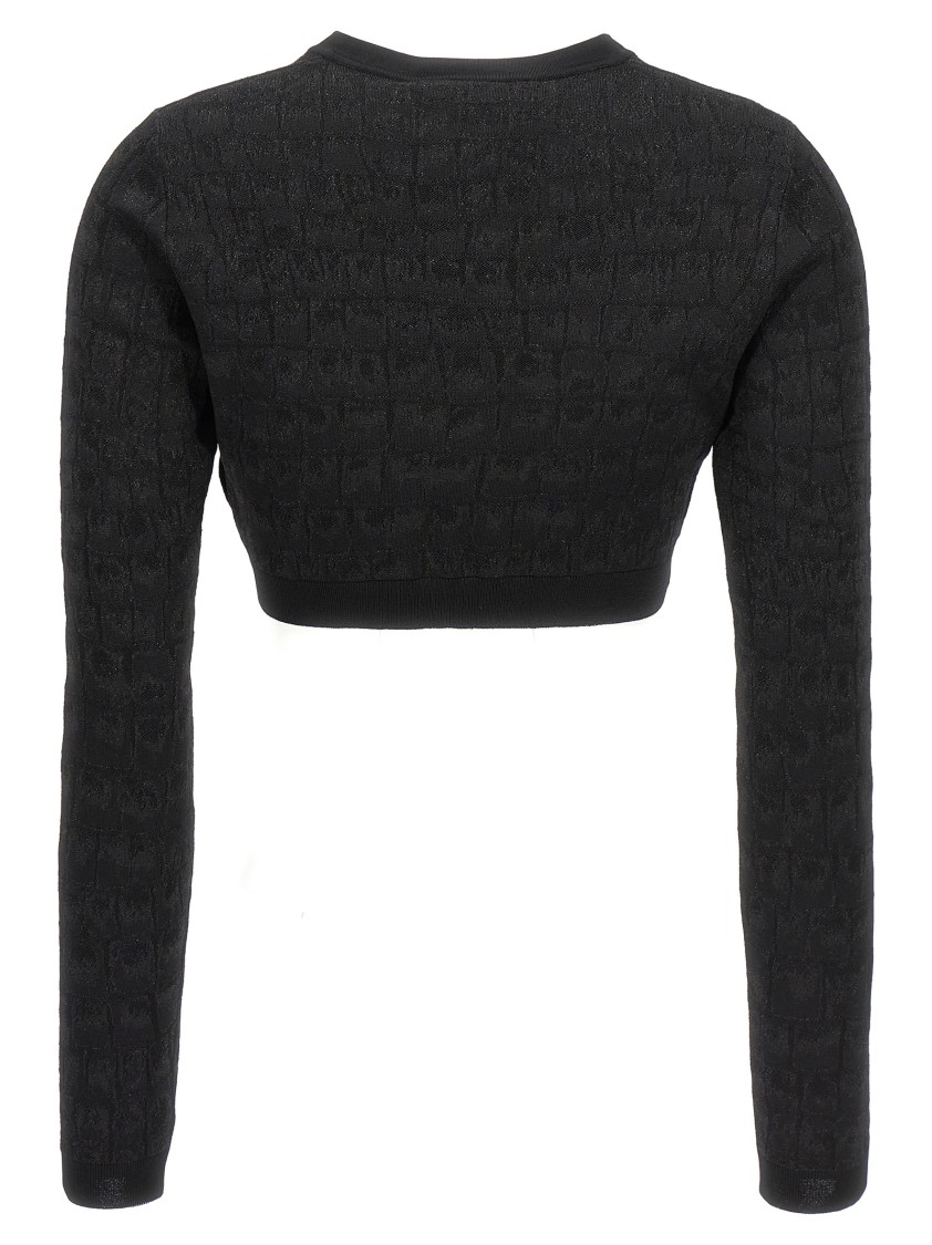 Versace Crocodile Jacquard Knit Cardigan With Gold Buttons In Black