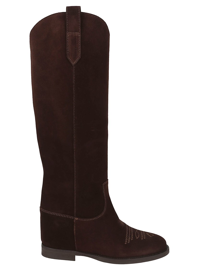 Via Roma 15 Tall Suede Boots With Internal Wedge In Brown