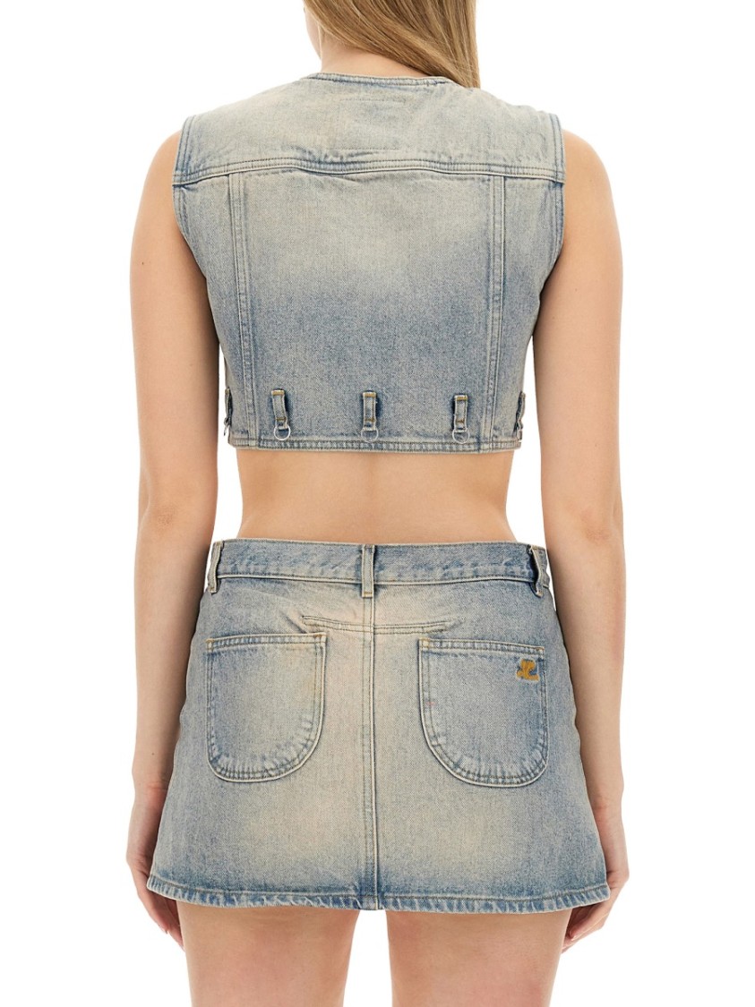 Shop Courrèges Fitted Cropped Top With Button-down Front And Chest Pockets In Blue