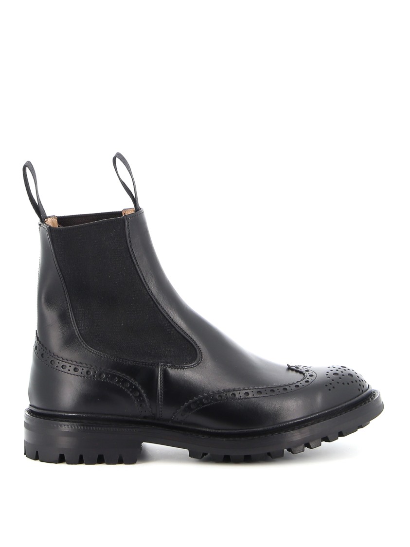 Shop Tricker's Black Leather Chelsea Boot With Brogue Details