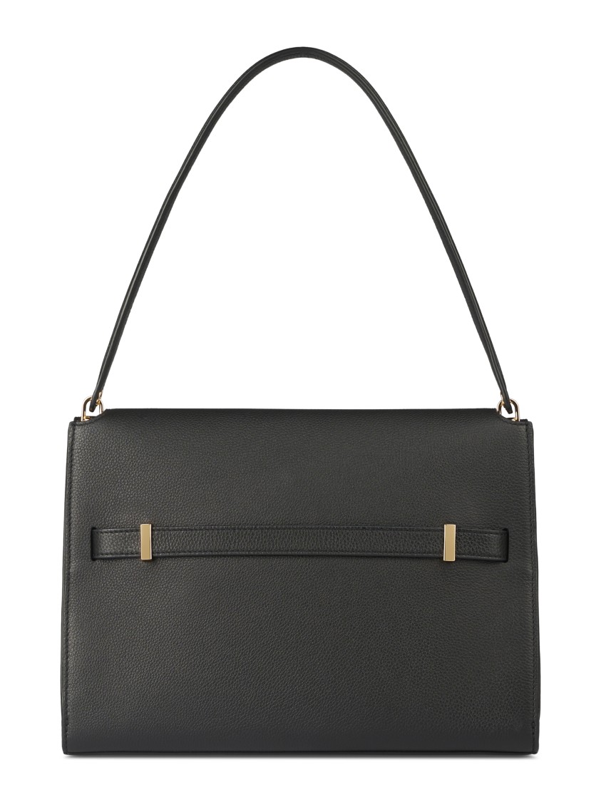 Tory Burch Structured Leather Shoulder Bag With Gold-tone Clasp In Black