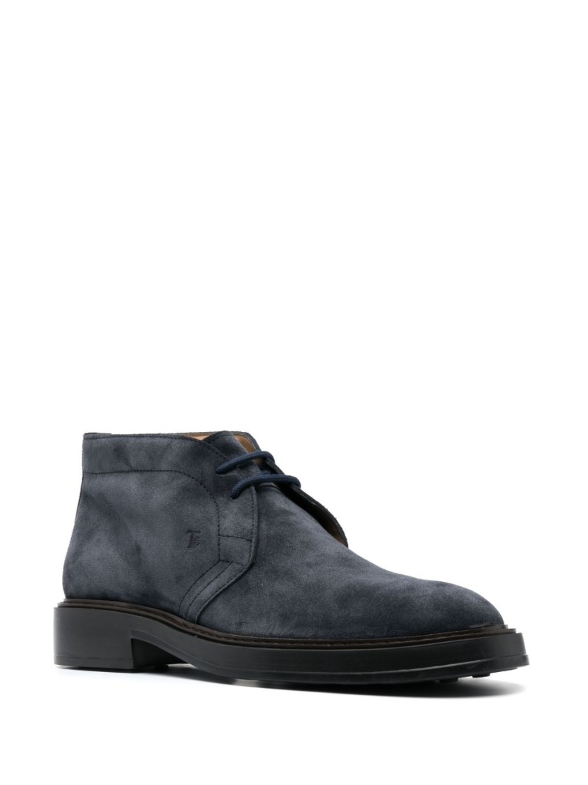 Tod's Almond Toe Front Lace-up Flat Shoes In Midnight Blue Suede In Black