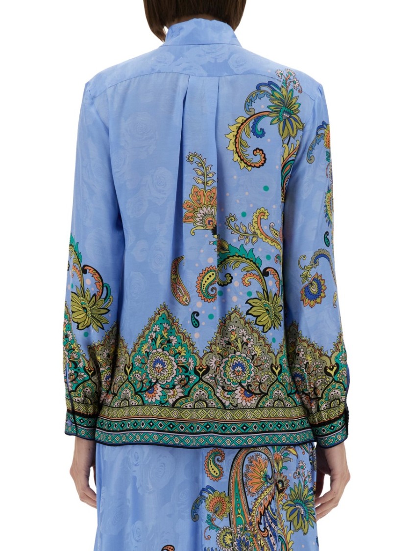 Etro All-over Signature Print Long-sleeved Shirt In Blue