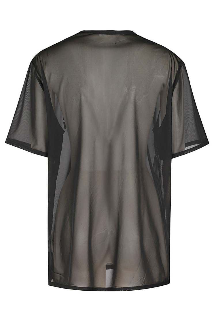 Helmut Lang Womens Black Brand-text Sheer Mesh T-shirt In Grey