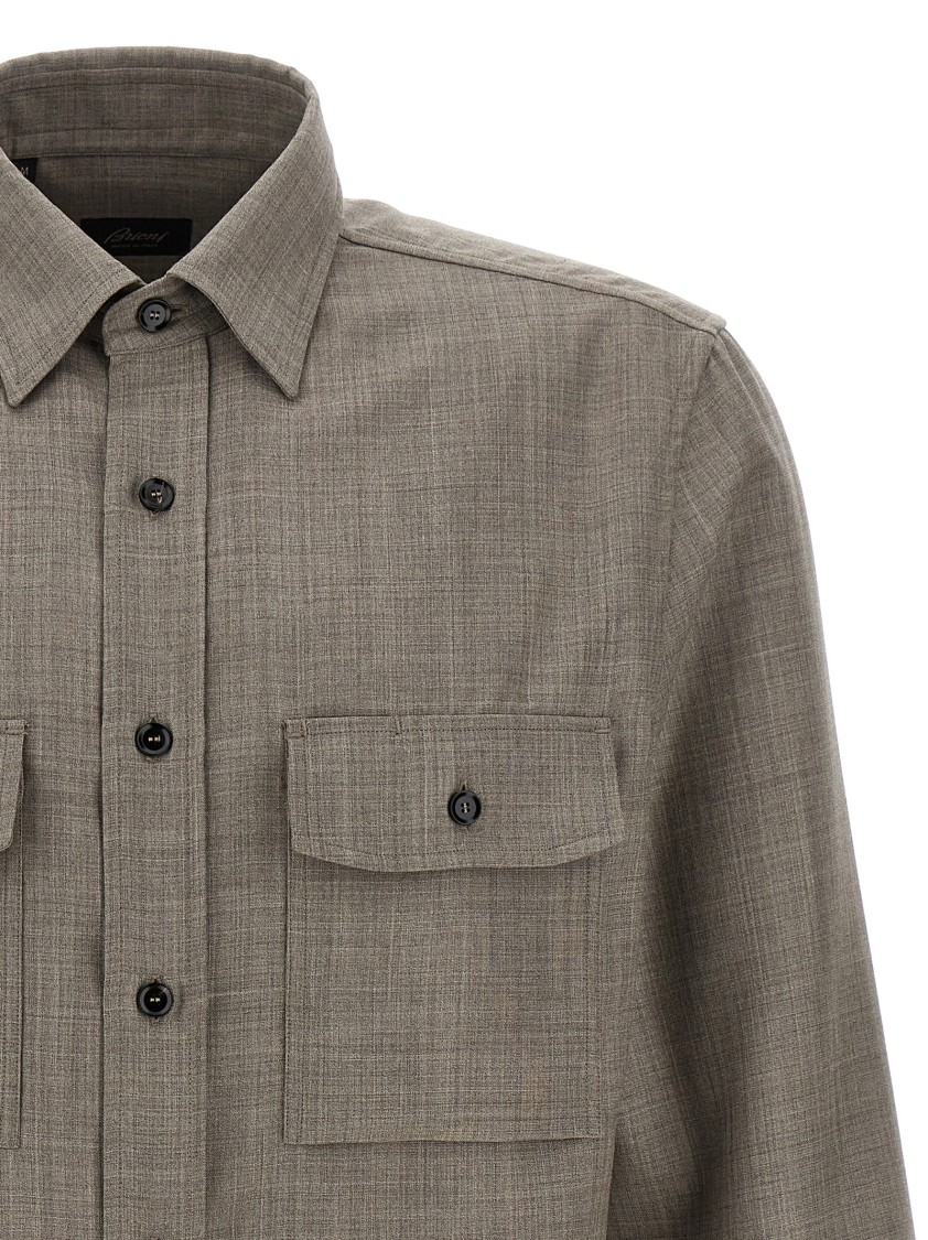 Brioni Military Style Shirt With Pockets And Long Sleeves In Gray