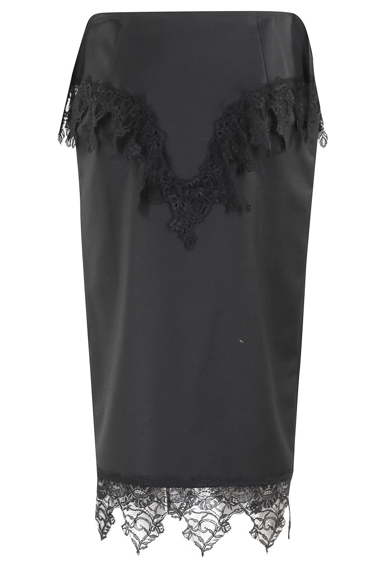 Blumarine Twill Skirt W Lace In Black