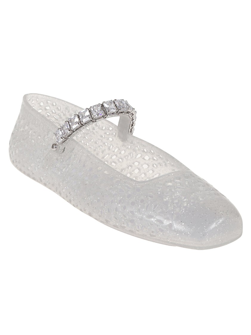 Jimmy Choo Clear Jelly Ballerina Flats With Crystal Embellishment In White