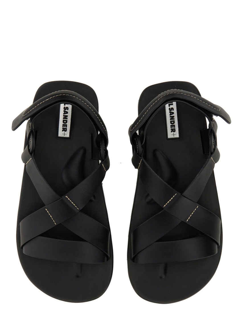 Jil Sander Crisscross Strap Sandal With Durable Rubber Sole In Black