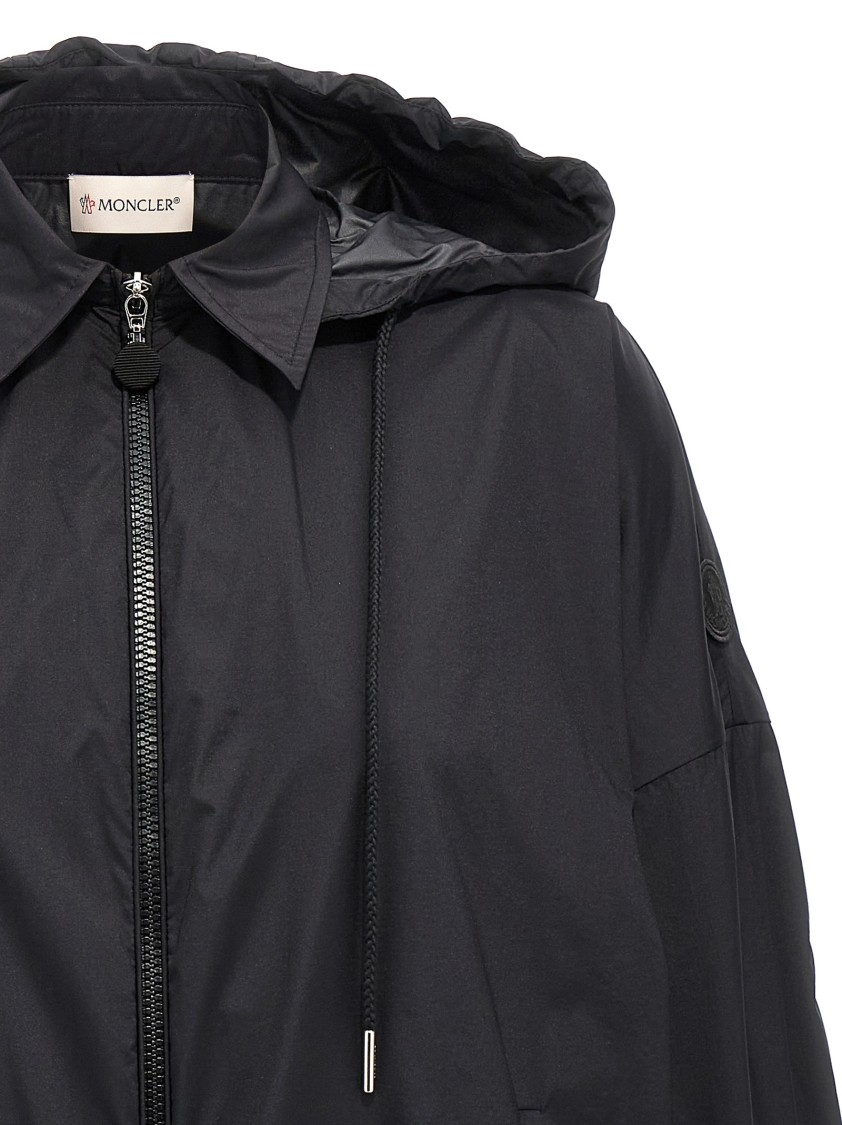 Moncler Ruffled Windbreaker Drawstring Hood In Black