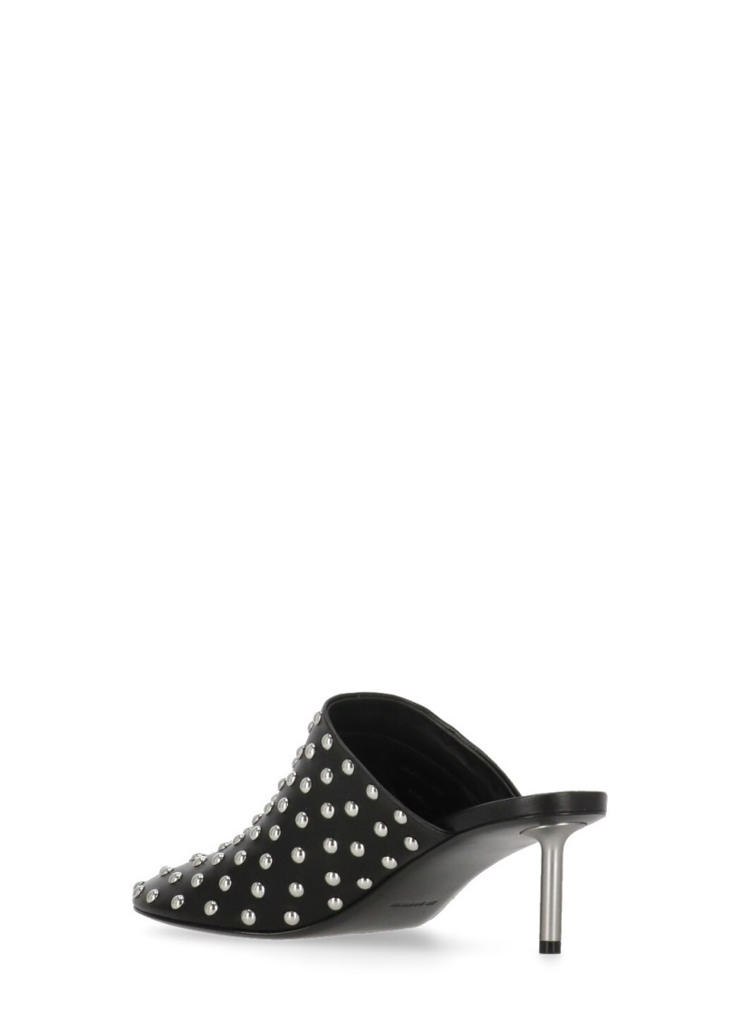 Jil Sander Black Mules With Low Heel And All-over Stud Embellishments In Leather Woman In Black