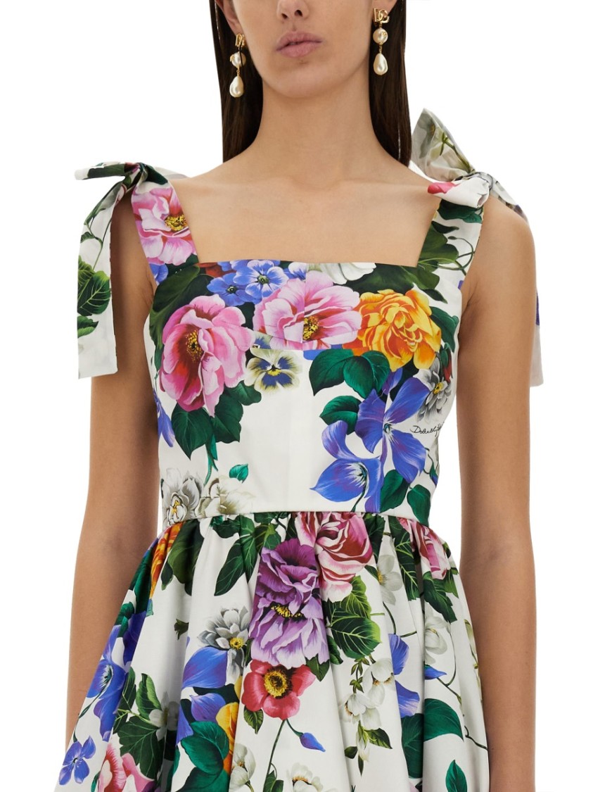 Dolce & Gabbana Floral-print Cotton-blend Poplin Mini Dress In Multicolor