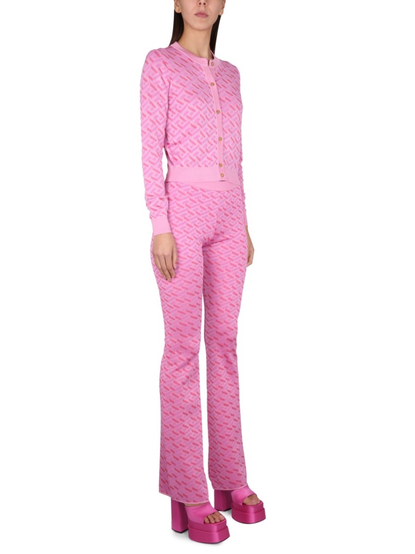 Versace La Greca Jacquard Silk-blend Flared Pants In Pink