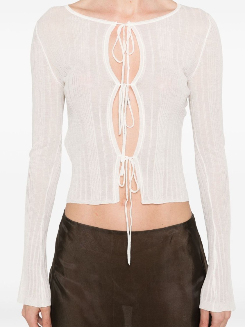 Shop Pinko Ribbed Cardigan In Semi-sheer Crepe Fabric