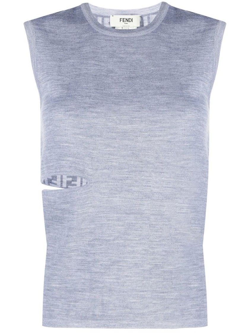 Fendi Sleeveless Wool Top With Unique Cut-out Detail In Gray