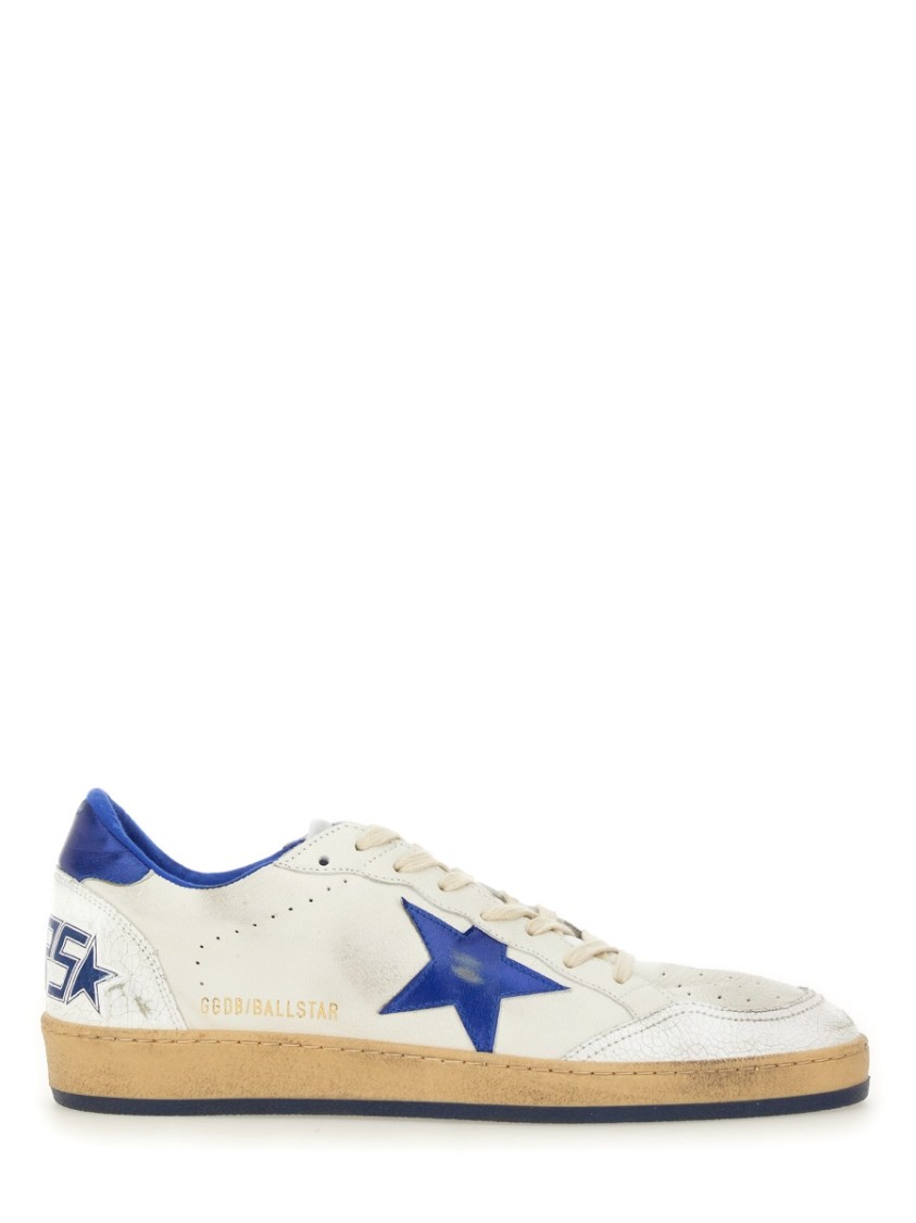 Golden Goose Ball Star Sneakers In White Nappa Leather With Light Blue Laminated Leather Star And Heel Tab