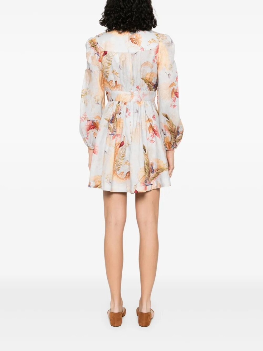 Zimmermann Ascension Plunge Printed Linen Dress In White