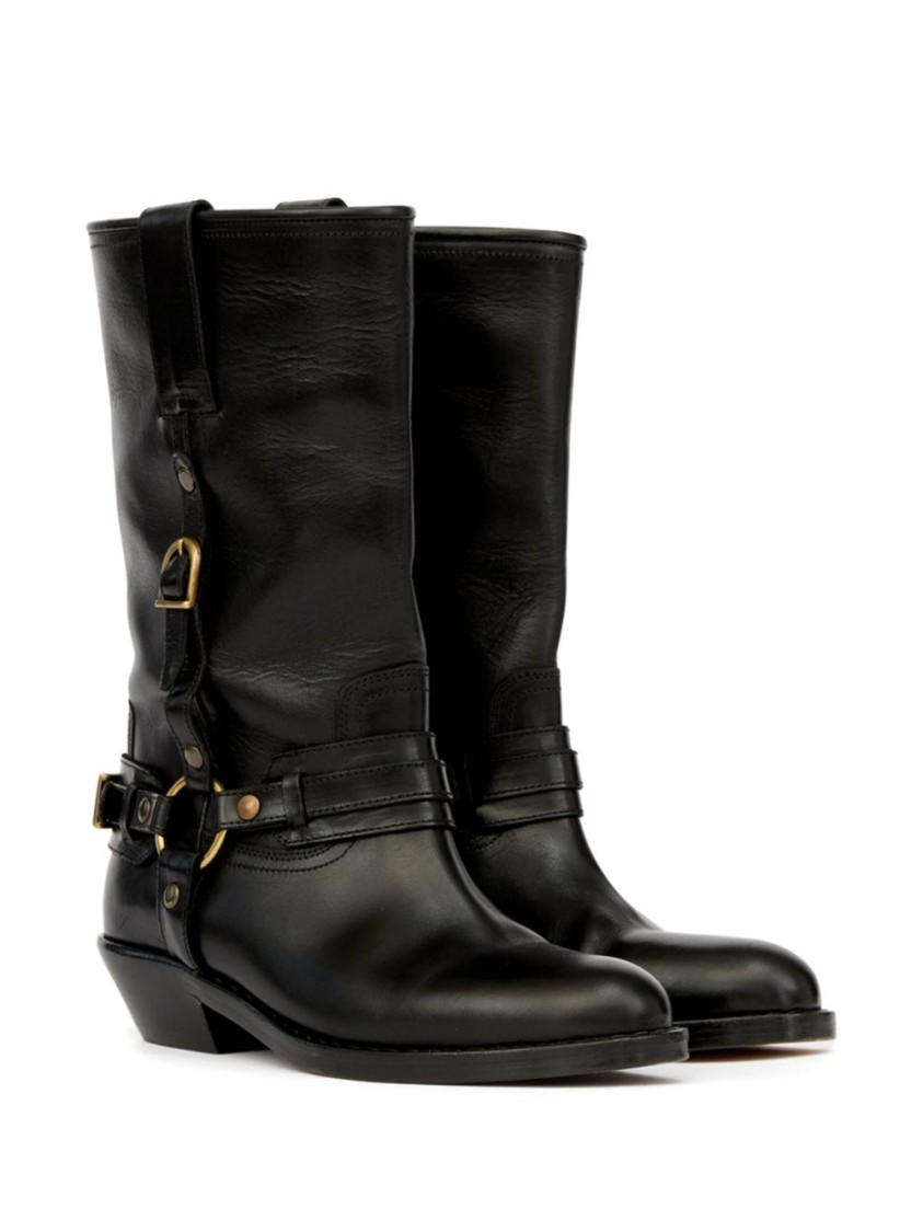 Isabel Marant Knee-high Leather Boots With Buckle Detail In Black