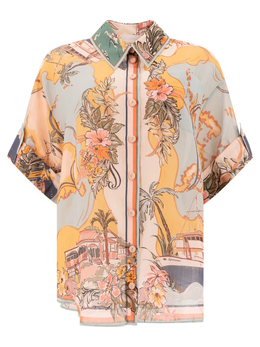 Zimmermann Relaxed Light Blue Floral Print Shirt In Neutral