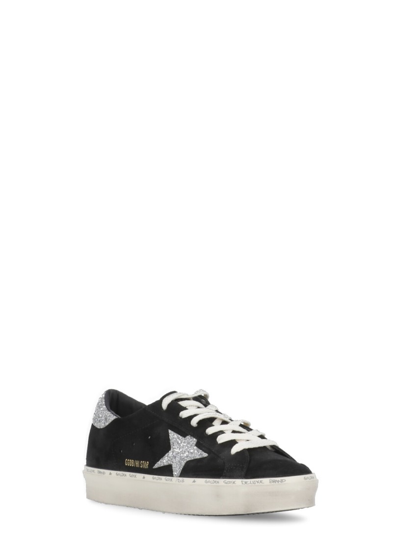 Golden Goose Hi Star Suede Sneakers With Glittered Star And Heel Tab In Black