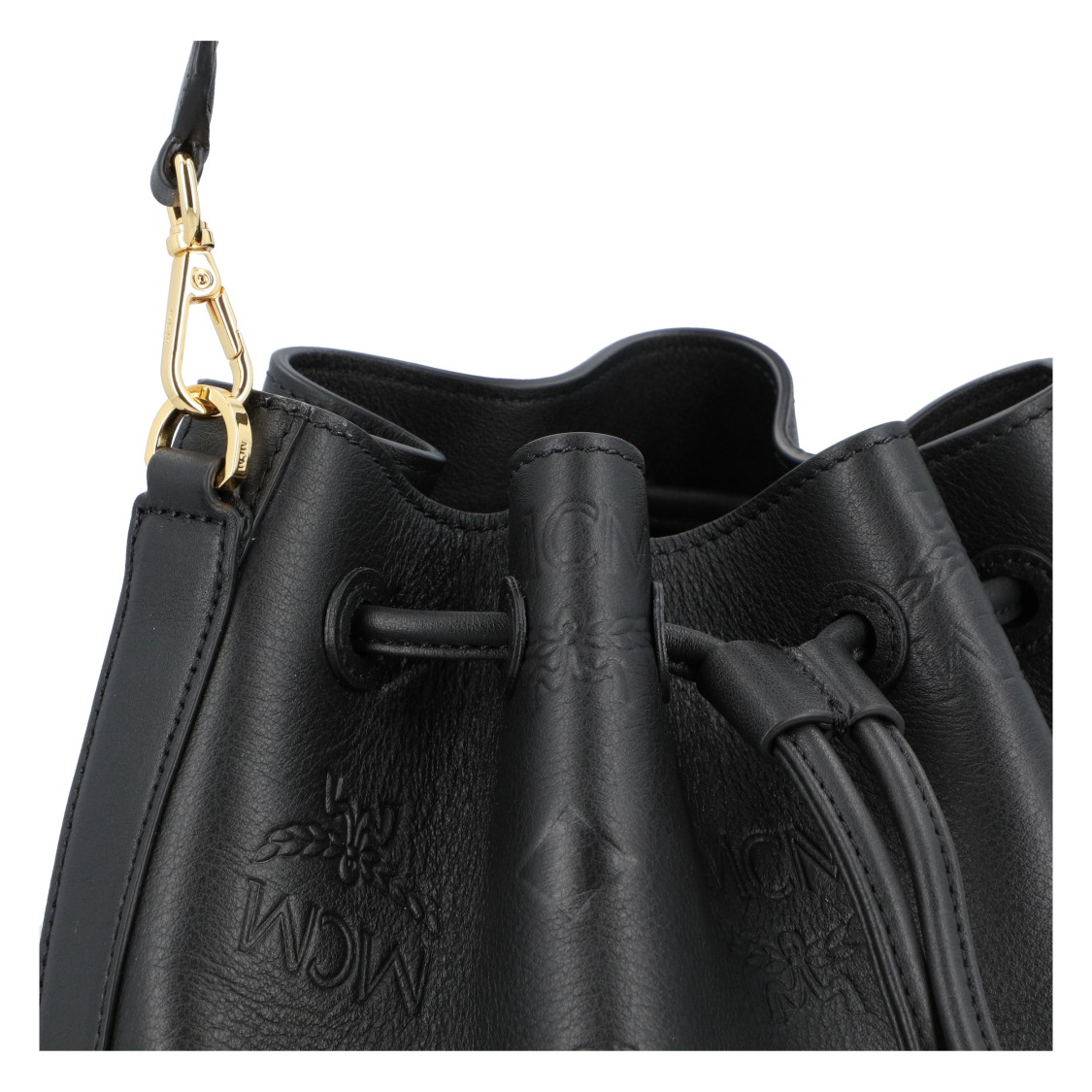 Mcm Dessau Drawstring In Embossed Monogram Leather In Black