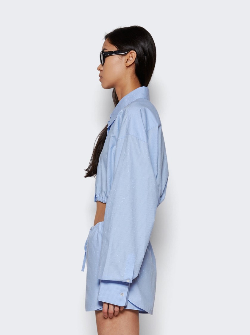 Alexander Wang Cropped Drawstring Blouse In Blue