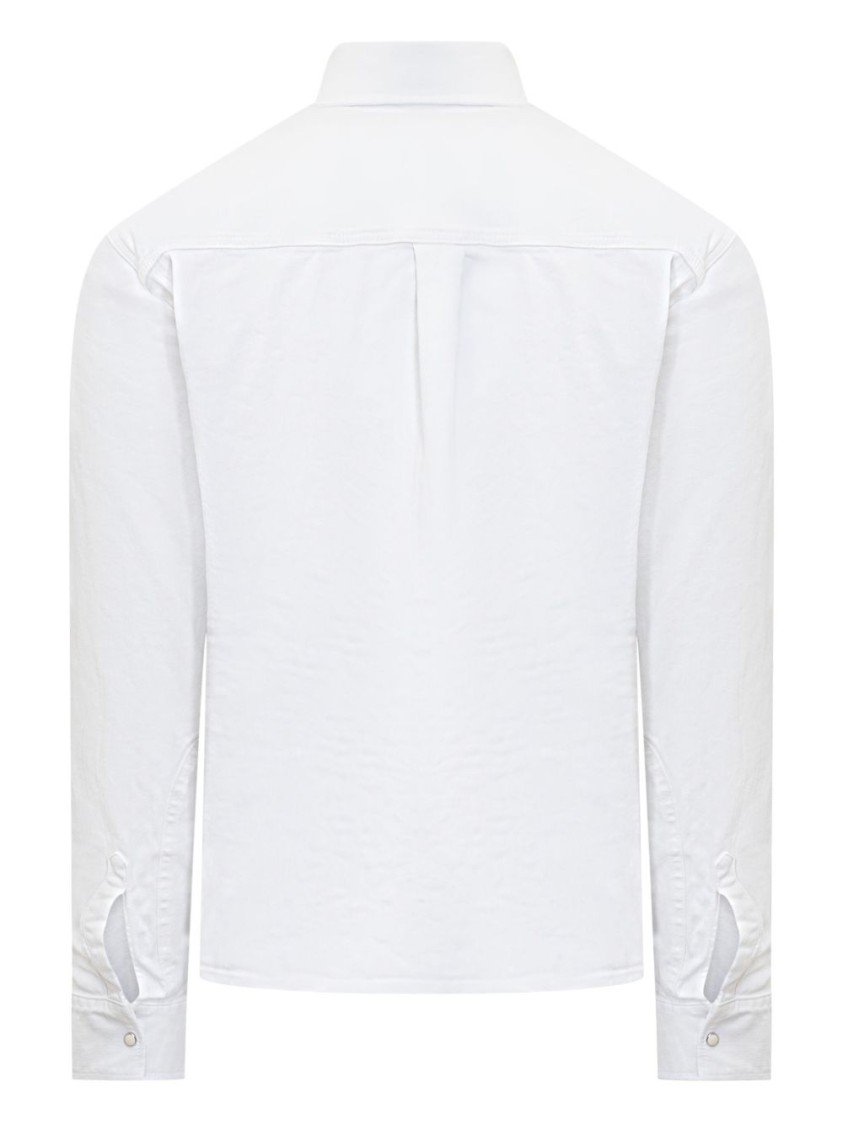 Dsquared2 White Cotton Denim Carpenter Shirt With Checked Pocket Square In White
