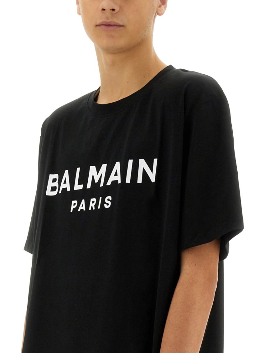Balmain Black Crewneck T-shirt With Logo Lettering On The Front In Cotton Man