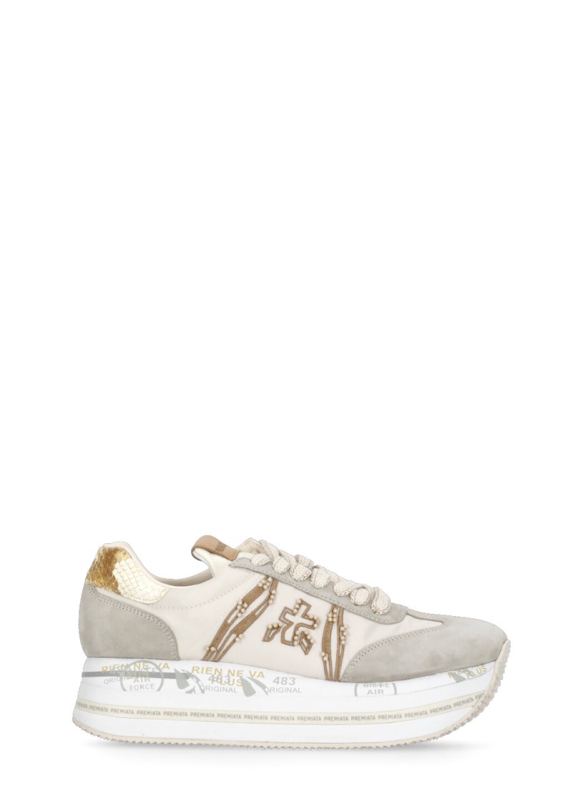 Premiata Sneakers Beige In Burgundy