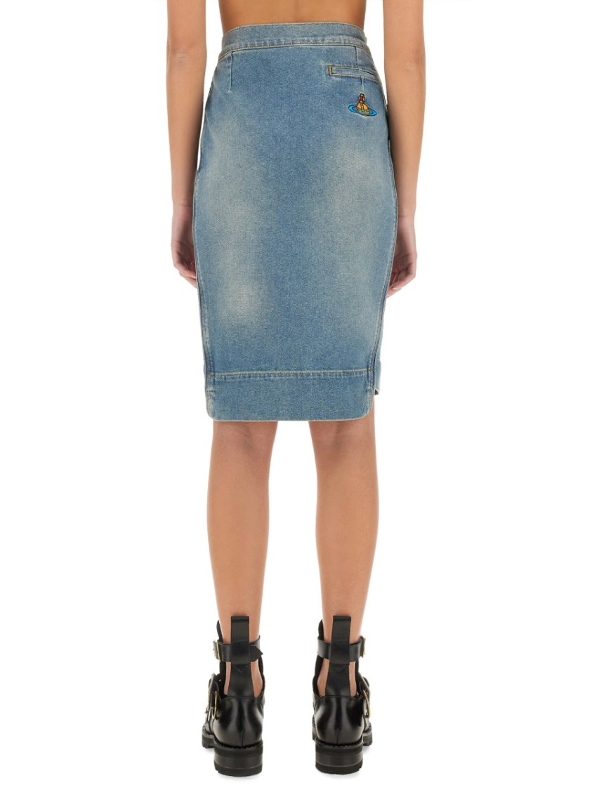 Shop Vivienne Westwood Denim Midi Skirt In Blue