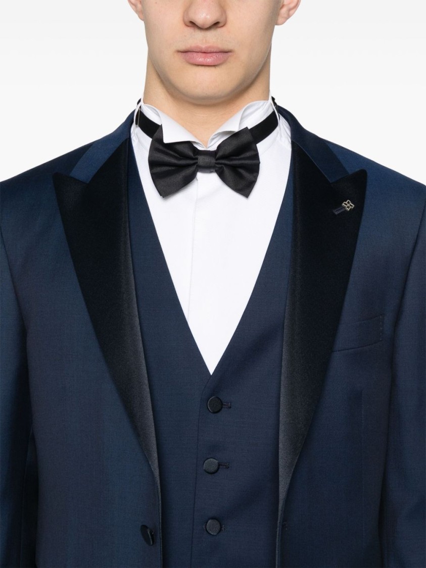 Shop Tagliatore Blue Tailored Suit With Classic Notch Lapel