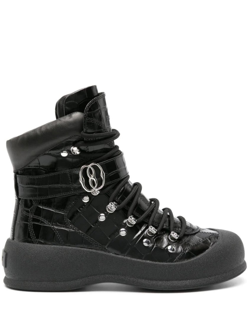 Bally Calf-embossed Ankle Boots With Lace-up Closure In Black