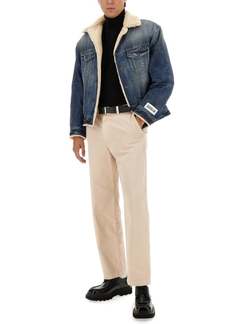 Dolce & Gabbana Buttoned Denim Jacket With Faux Shearling Finish In Blue
