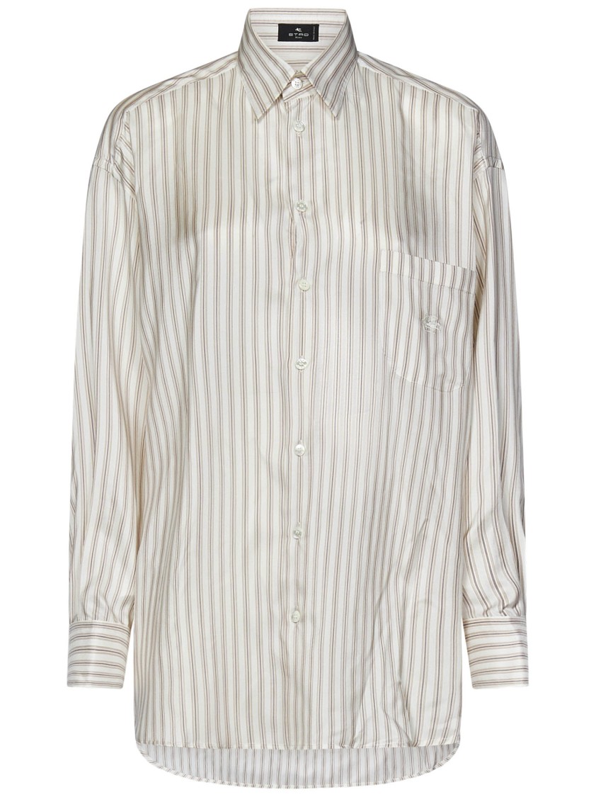 Shop Etro Beige/white Stripes Oversized Silk Shirt