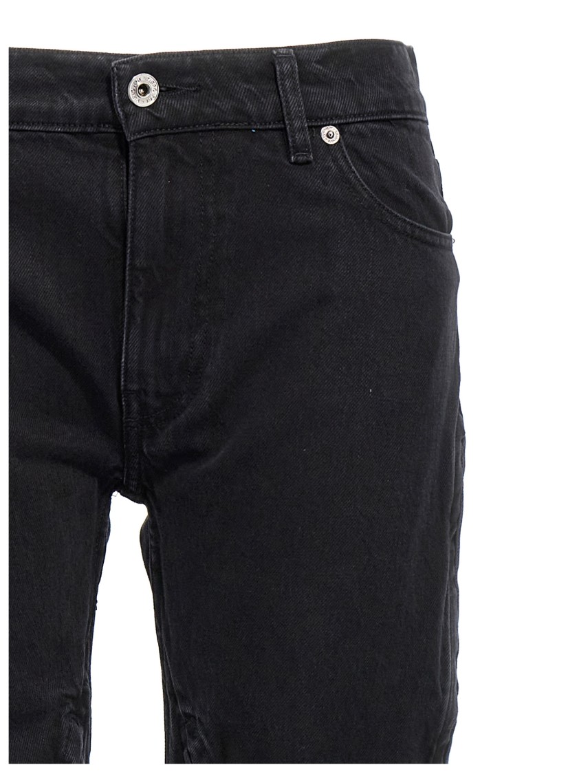 Y/project Leather Patch Belt Loop Distressed Jeans In Blue