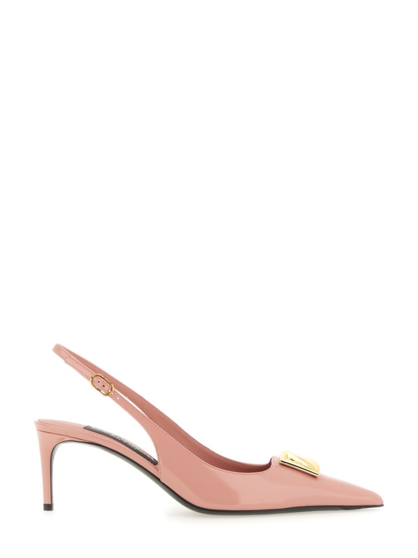 Shop Dolce & Gabbana Pointed Toe Leather Slingback In Pink