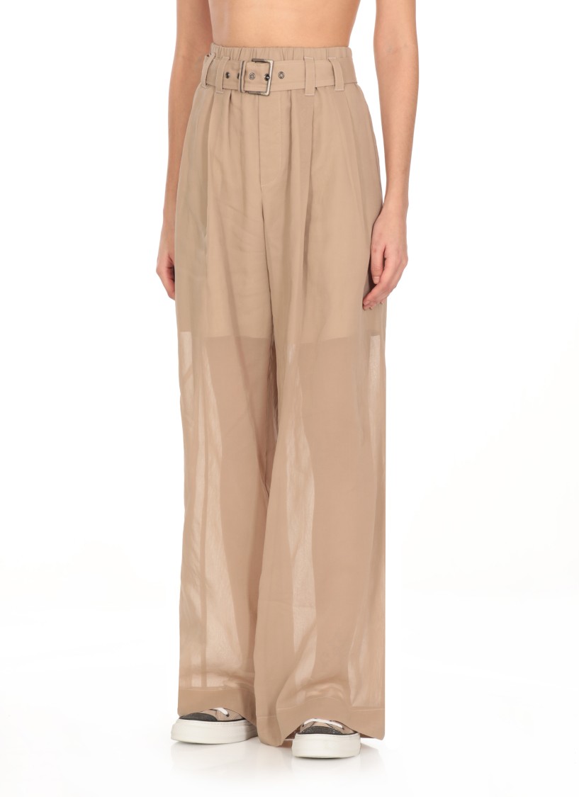 Brunello Cucinelli Trouser With Belt And Monili Detail In Neutrals