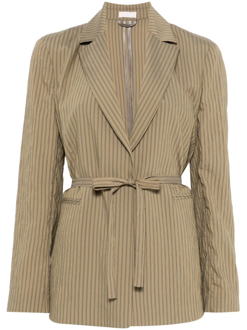 Shop Liu •jo Liu Jo Tailored Green Jacket With Belted Waist In Neutrals