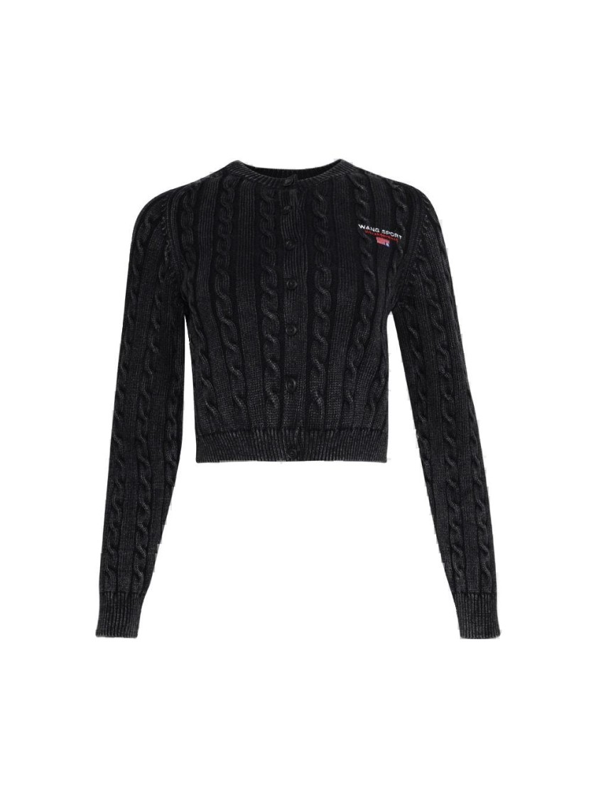 Alexander Wang T T By Alexander Wang Cropped Crewneck Cardigan - Washed Black