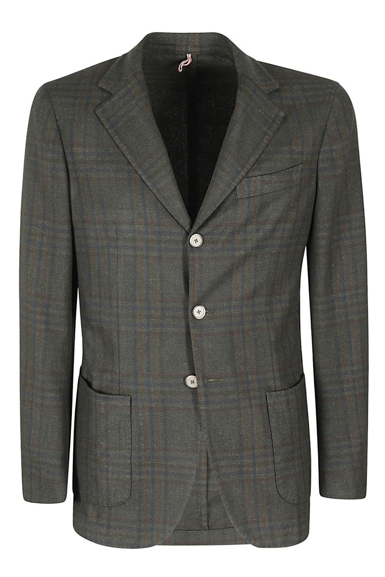 Santaniello Wool Blazer With Three Buttons And Patch Pockets In Green